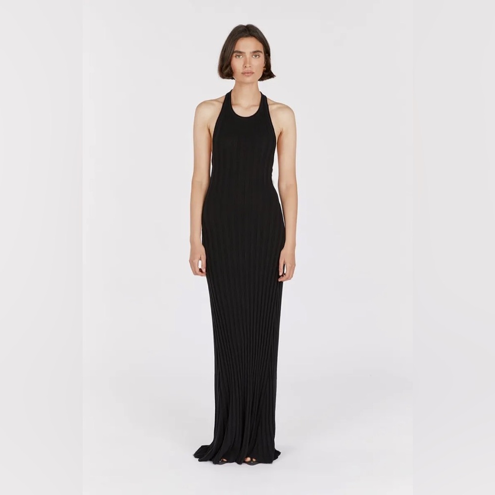 DIISH GOLDIE BLACK HALTER MAXI DRESS - M / BLACK